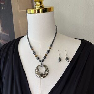 Vintage Hematite Necklace & Earrings Set
